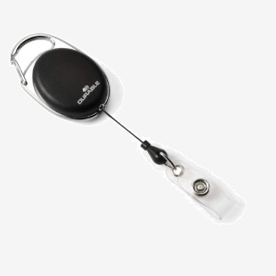 The photograph showcases a sleek and professional Durable STYLE snap button badge reel. The badge reel is equipped with durable name badge accessories, providing a secure and convenient way to display identification.