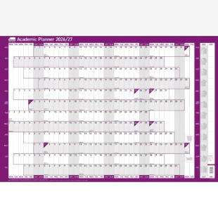 Sasco 202627 Academic Year Wall Planner with wet wipe pen & sticker pack, Purple, Board Mounted - Outer carton of 10 2410273