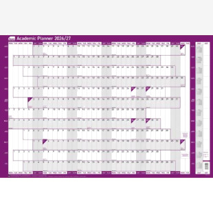 Sasco 202627 Academic Year Wall Planner with wet wipe pen & sticker pack, Purple, Poster Style - Outer carton of 10 2410274
