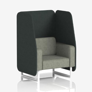 Brixworth 1 Seater Open Booth With White Legs In Rivet Fabric - Charcoal Panels And Vitreous Sofa SF002043