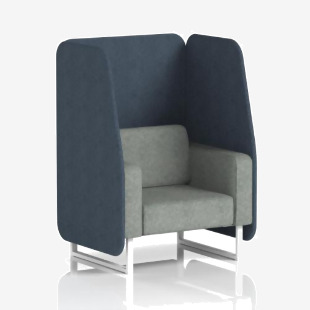 Brixworth 1 Seater Open Booth With White Legs In Rivet Fabric - Crucible Panels And Prime Sofa SF002044