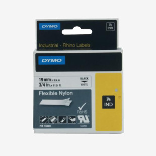 Dymo 18489 Rhino Nylon Tape 19mm x 3.5m Black on White S0718120 ES18759