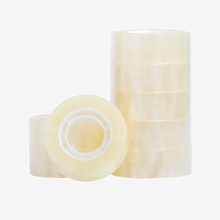 The image shows clear, durable Q-Connect sticky tape with a 19mmx33m size and 1 inch core. The tape is made of polypropylene and has an easy tear feature, perfect for everyday use. There are 8 rolls included in the pack.