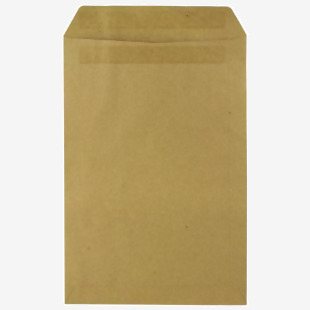 The photo shows a stack of Unbranded C4 envelopes. They are made of 80gsm manilla paper and have a self-seal closure. There are 250 envelopes in the pack.