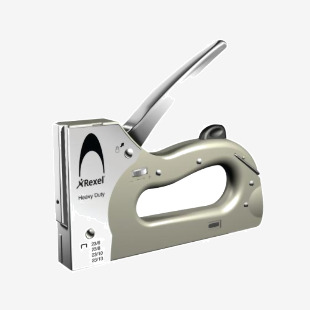 The photograph shows a sleek and silver Rexel Heavy Duty Tacker, made by Rexel Tackers. Its design is sturdy and durable, ready to handle any heavy duty tasks. This powerful tool is perfect for any professional or DIY projects.