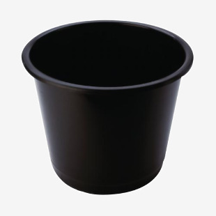The image shows a sleek and modern black office bin from Q-Connect. It has a capacity of 14 litres and is labeled with the brand name and logo. The bin has a clean and tidy appearance, making it a practical addition to any office space.