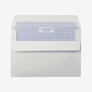 This picture shows a pack of 1000 Q-Connect C6 Envelopes in white. Each envelope has a low window and self-seal closure. The envelopes are made of 90gsm paper and are ideal for mailing A6-sized items.