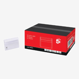 The photo shows 5 Star Eco Envelopes, specifically 5 Star Office Envelopes, with a compact, self-seal design. Made from lightweight, recycled materials, these envelopes are C6 sized (114x162mm) and come in a pack of 1000. The envelopes are white in color and are labeled with the product code FSH90019.