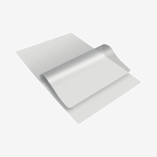 The photo shows a stack of 100 unbranded laminating pouches for A3 size paper. Each pouch is lightweight and has a thickness of 80 microns. The pouches are neatly stacked and labeled with a product number.