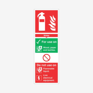 Safety Sign Fire Extinguisher Water For Use On PVC 300x100mm Rigid PVC F100R SR71133