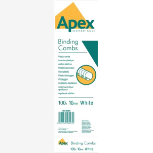Fellowes Apex Plastic Binding Combs 10mm White (Pack of 100) 6200401 BB58493