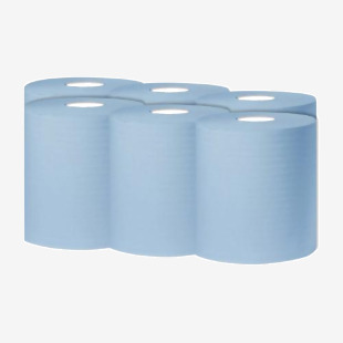2Work Centrefeed Roll 1-Ply 300m Blue (Pack of 6) KF03803 KF03803
