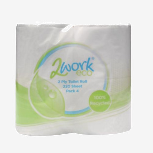 2Work Recycled Toilet Roll 2-Ply 320 Sheets (Pack of 36) KF03808 KF03808