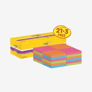 Post-it Super Sticky 76x76mm Assorted VALUE PACK 21 + 3 FREE Pads (Pack of 24) 654-SS-VP24COL-EU 3M98406