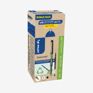 Pilot Greenball Rollerball Bonus Pack Black Box of 10 Pens + 10 Refills (Pack of 20) WLT424741 PI42474