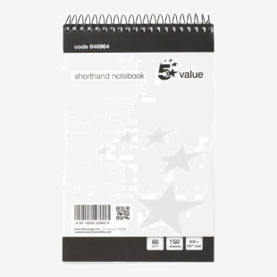 5 Star Spiral Shorthand Notebook Ruled 60gsm 300 Page 127x200mm BlackWhite (Pack of 5) 646964 FS646964