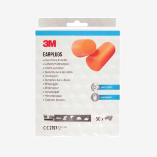 3M Disposable Earplugs 1100 Soft Foam Orange (Pack of 50) 1100-50 3M81335