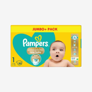 Pampers Premium Protection Nappies New Baby Size 1 Jumbo (Pack of 80) C003520 PX79482