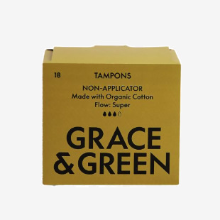 Grace and Green Organic Cotton Non Applicator Tampons Super (Pack of 18) GG0TS002 EHC03533