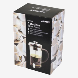 Sunnex Cafetiere 6 Cup Glass and Chrome 800ml NWT3764