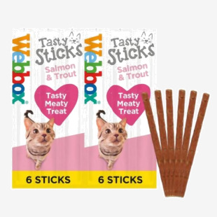 Webbox Cat Treats Tasty Sticks Salmon & Trout 6 Sticks - PACK (12) NWT5594P