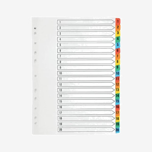 Q-Connect 1-20 Index Multi-punched Reinforced Board Multi-Colour Numbered Tabs A4 White KF01521 KF01521