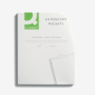 Q-Connect Delux Punched Pocket Top Opening Green Strip A4 Clear (Pack of 100) KF01121 KF01121
