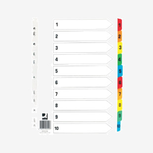 Q-Connect 1-10 Index Multi-punched Reinforced Board Multi-Colour Numbered Tabs A4 White KF01519 KF01519