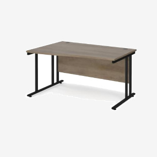 Maestro 25 left hand wave desk 1400mm wide - black cantilever leg frame, Nebraska oak top MC14WLKNO