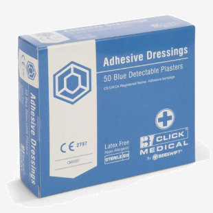 Hygioplast Plasters Click Medical Blue Detectable Fingertip Plasters (Box of of 50) CM0501-24