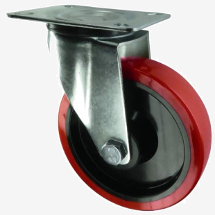 Medium Duty Pressed Steel Braked Castor, 160mm Polyurethane Tyred Wheel 395076