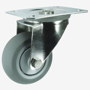 Plate Fixing Stainless Steel Swivel Castor, 100mm Grey Rubber Tyred Wheel 400268
