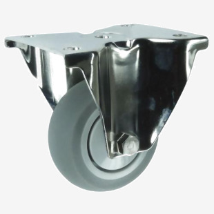 Plate Fixing Stainless Steel Fixed Castor, 200mm Grey Rubber Tyred Wheel 400278