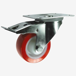 Plate Fixing Stainless Steel Braked Swivel Castor, 80mm Poly Tyred Wheel 400309