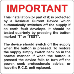 Important Rcd Test Label - Pack Of 5 Sav (75 X 75mm) 423425