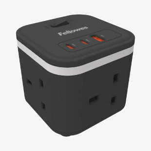 Fellowes Power Cube Type G UKIE 3 Sockets 1 USB-A + 2 USB-C Ports Black 100136979 BB80634