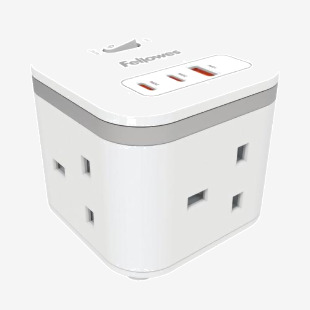 Fellowes Power Cube Type G UKIE 3 Sockets 1 USB-A + 2 USB-C Ports White 100137166 BB80665