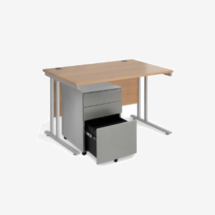 Maestro 25 bundle straight 1200 desk, silver leg frame and silver steel ped - Beech SBS12B