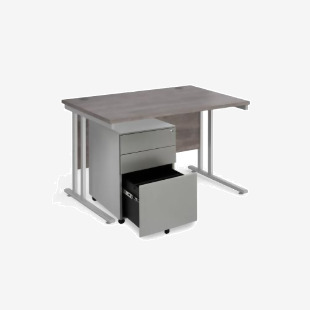 Maestro 25 bundle straight 1200 desk, silver leg frame and silver steel ped - Grey Oak SBS12GO