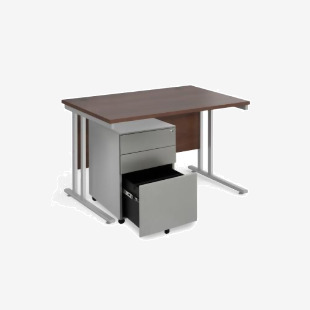 Maestro 25 bundle straight 1200 desk, silver leg frame and silver steel ped - Oak SBS12O