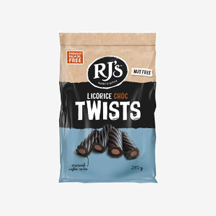 Rj’s Licorice Chocolate Twists 280g Pack of 12