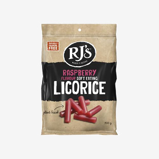 Rj’s Natural Soft Eating Raspberry Licorice 300g Pack of 12