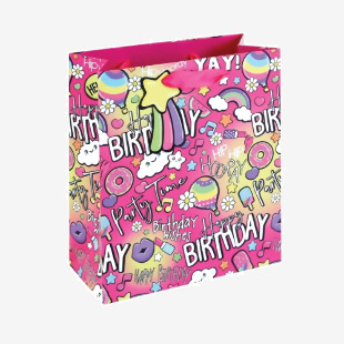 Eurowrap Girly Text Gift Bag Medium Pink Pack of 12 36896-3C EU13713