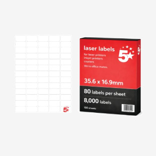 5 Star A4 Mini Sheet Labels 35.6x16.9mm White Pack of 8000 FS679505 FS679505