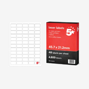 5 Star A4 Mini Sheet Labels 45.7x21.2mm Pack of 4800 FS679587 FS679587