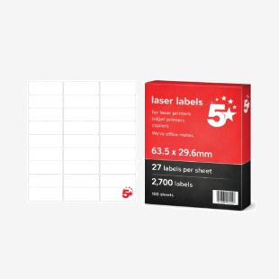 5 Star A4 Mini Sheet Labels 63.5x29.6mm Pack of 2700 FS679600 FS679600