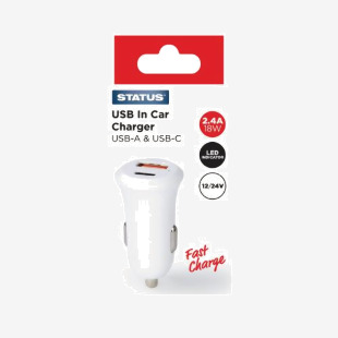 Status In Car Charger USB AC 12v White S2USBACCC1PK6 STS19562