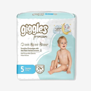 Giggles Junior Nappies 11-25kg Twinpack (Pack of 24) 2120 TSL20691