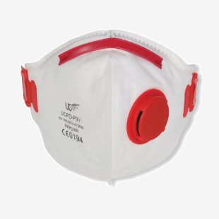 UCair Disposable FFP3 Fold Flat Mask with Exhalation Valve WhiteRed (Pack of 10) UC-UCFD-P3V TSC00676
