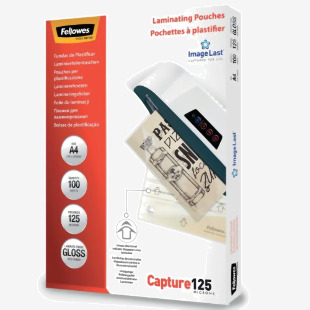 Fellowes Capture125 Laminating Pouch A4 250 Micron Total Thickness Gloss (Pack of 100) 5307401 BB53074
